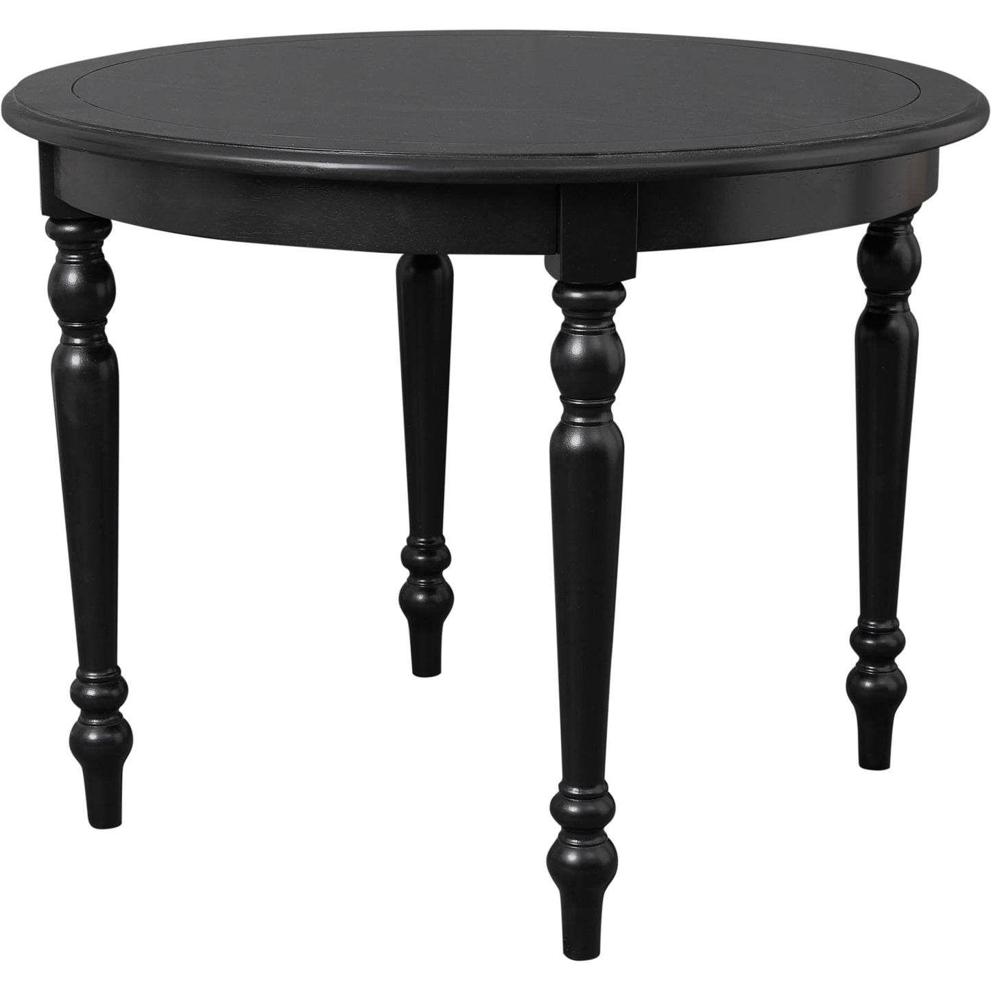 Black round wooden table, elegant, versatile