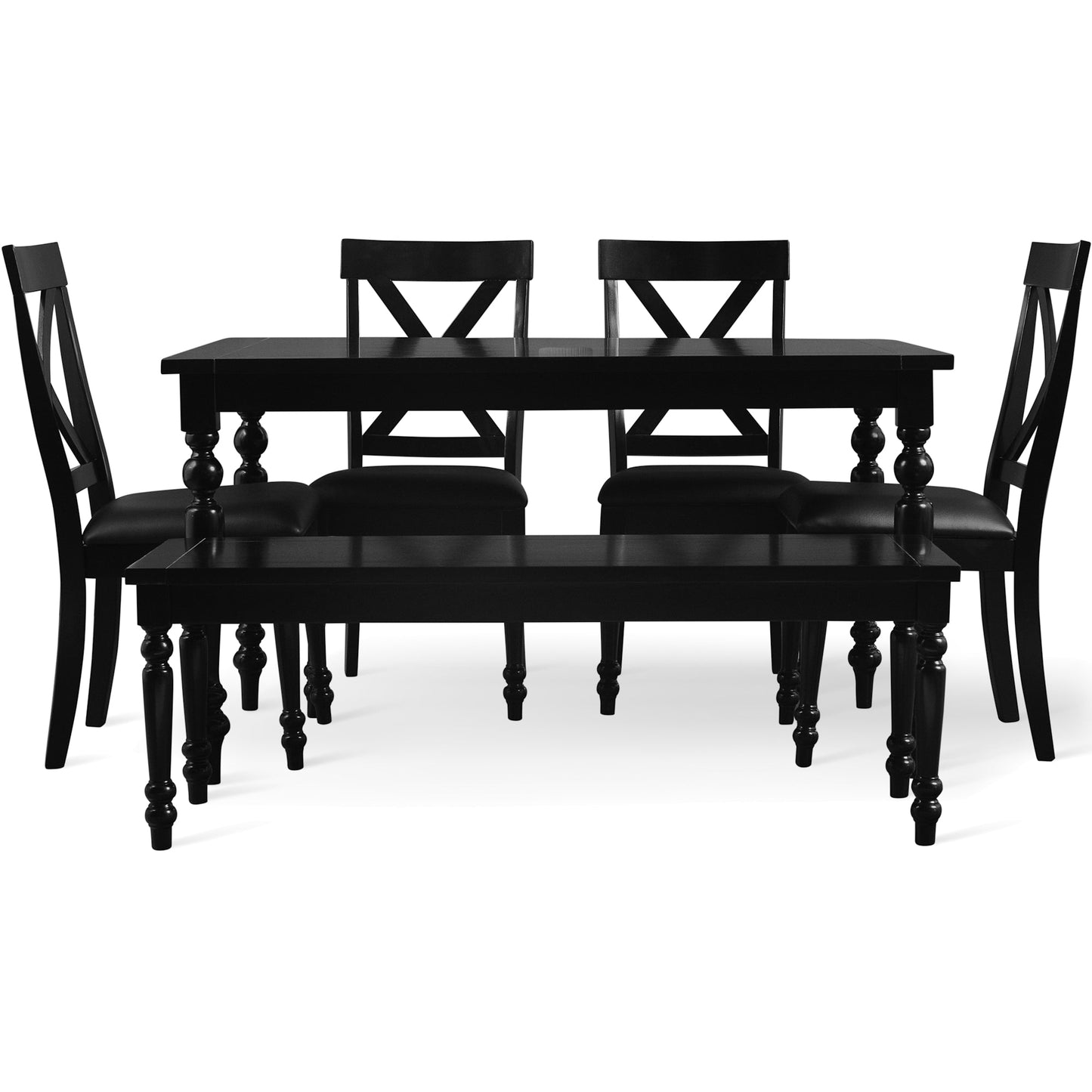 Black dining table set with bench and chairs, 6-piece