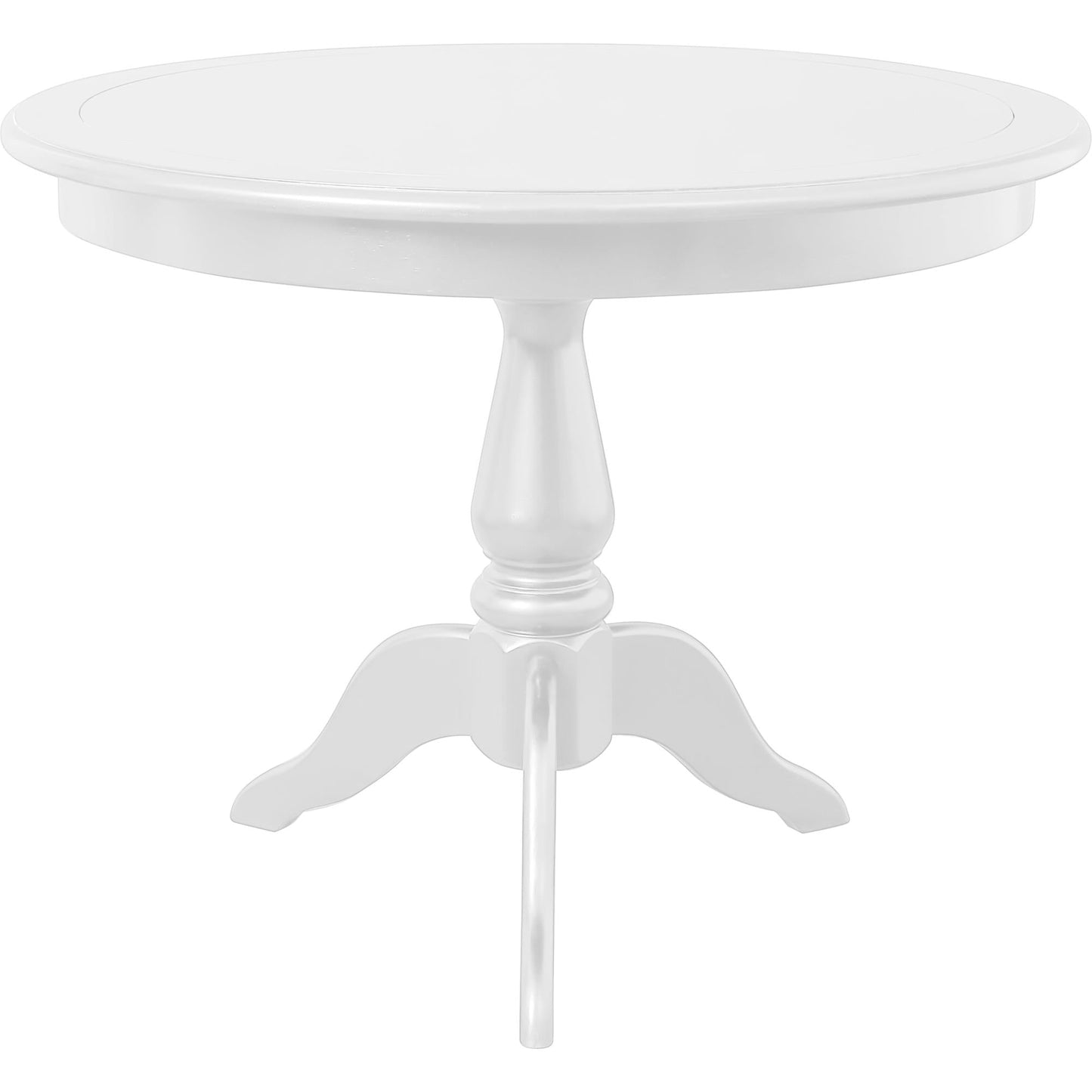 White round dining table with pedestal base. Perfect for small kitchens, breakfast nooks, or compact dining areas. Seats 2-4 people