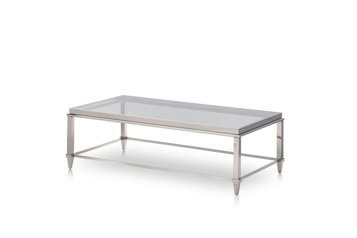 Modern Glass Coffee Table – Rectangular Metal Frame Living Room Table with Clear Top-0