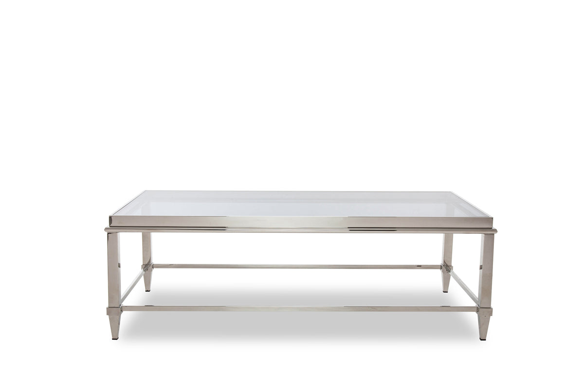 Modern Glass Coffee Table – Rectangular Metal Frame Living Room Table with Clear Top-2