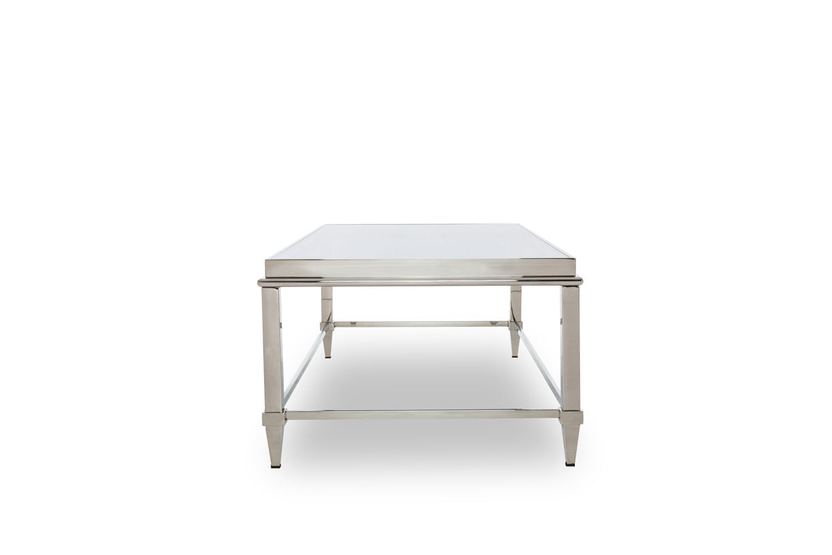 Modern Glass Coffee Table – Rectangular Metal Frame Living Room Table with Clear Top-3