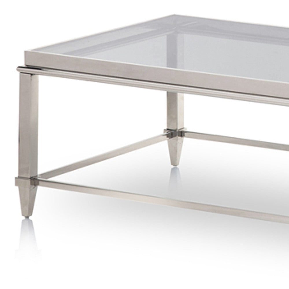 Modern Glass Coffee Table – Rectangular Metal Frame Living Room Table with Clear Top-6