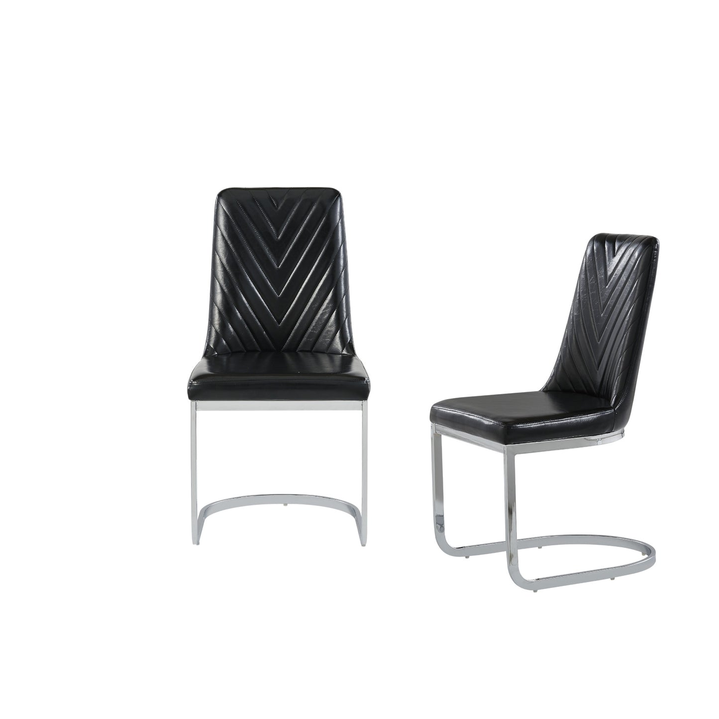 Set of Two Black and Silver Upholstered Dining Side Chairs-4