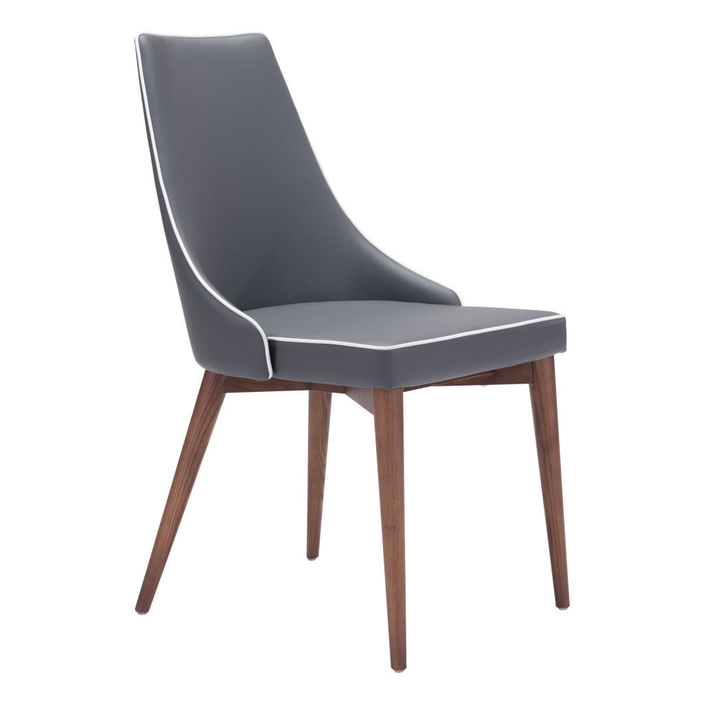 Set of Two Gray And Brown Upholstered Faux Leather Windsor Back Dining Side Chairs-0