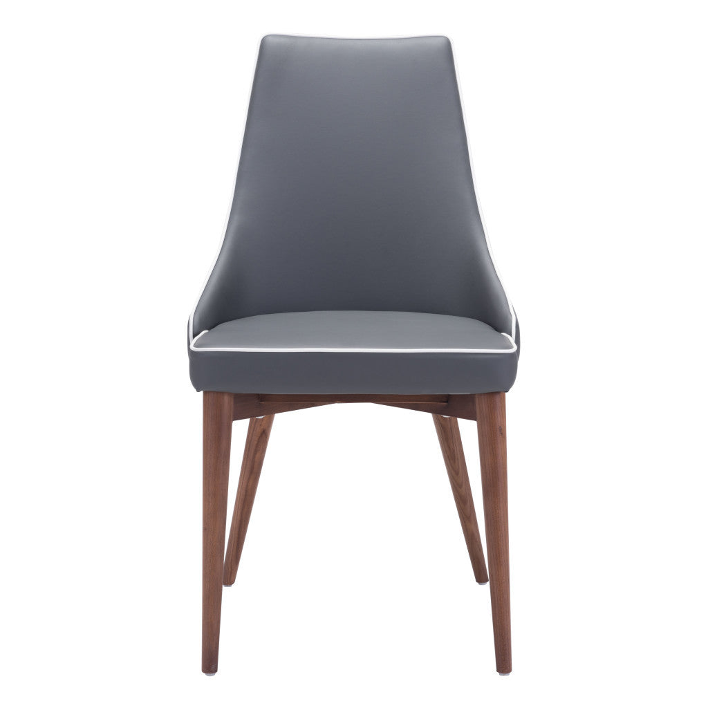 Set of Two Gray And Brown Upholstered Faux Leather Windsor Back Dining Side Chairs-3