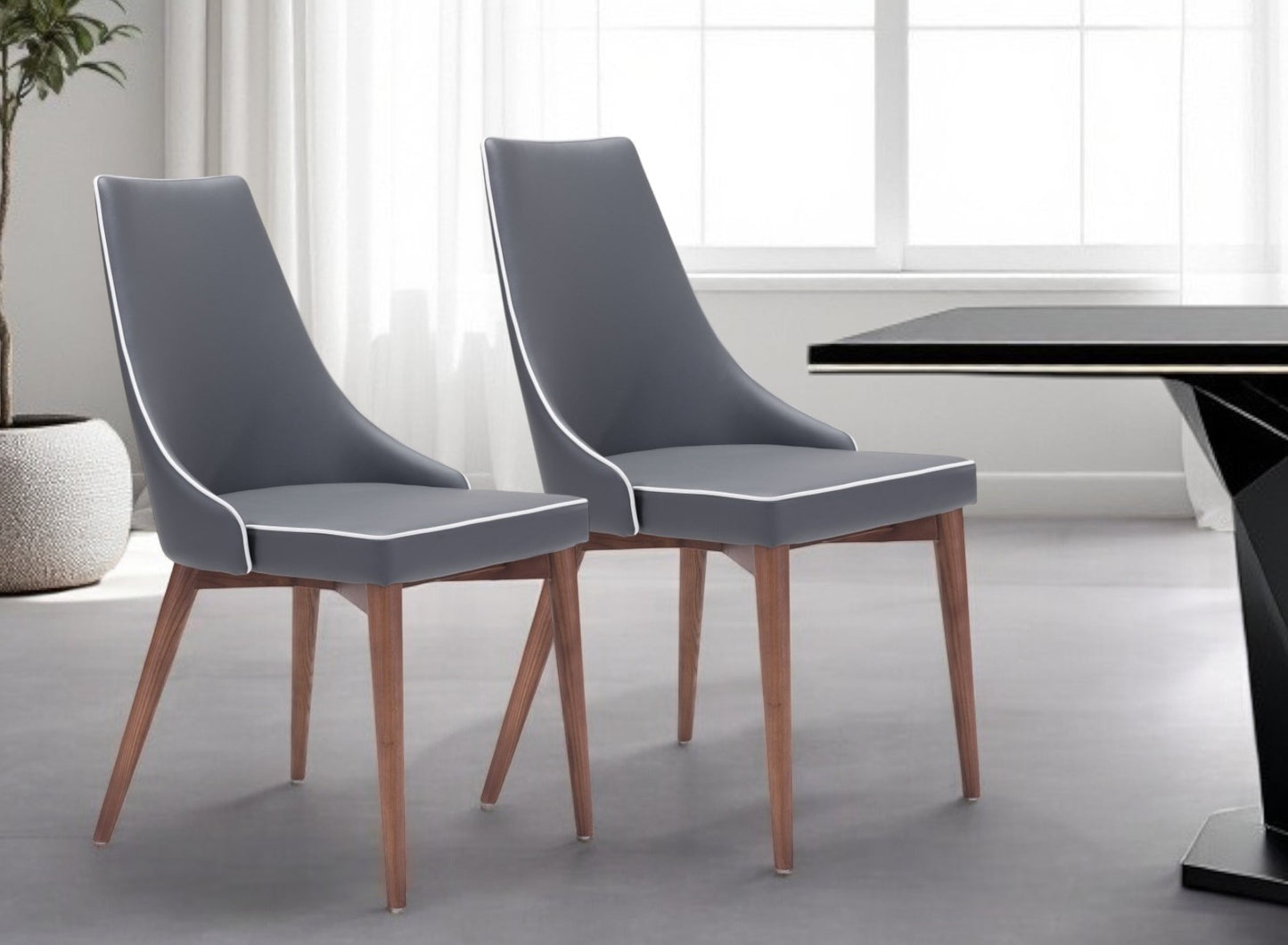 Set of Two Gray And Brown Upholstered Faux Leather Windsor Back Dining Side Chairs-1