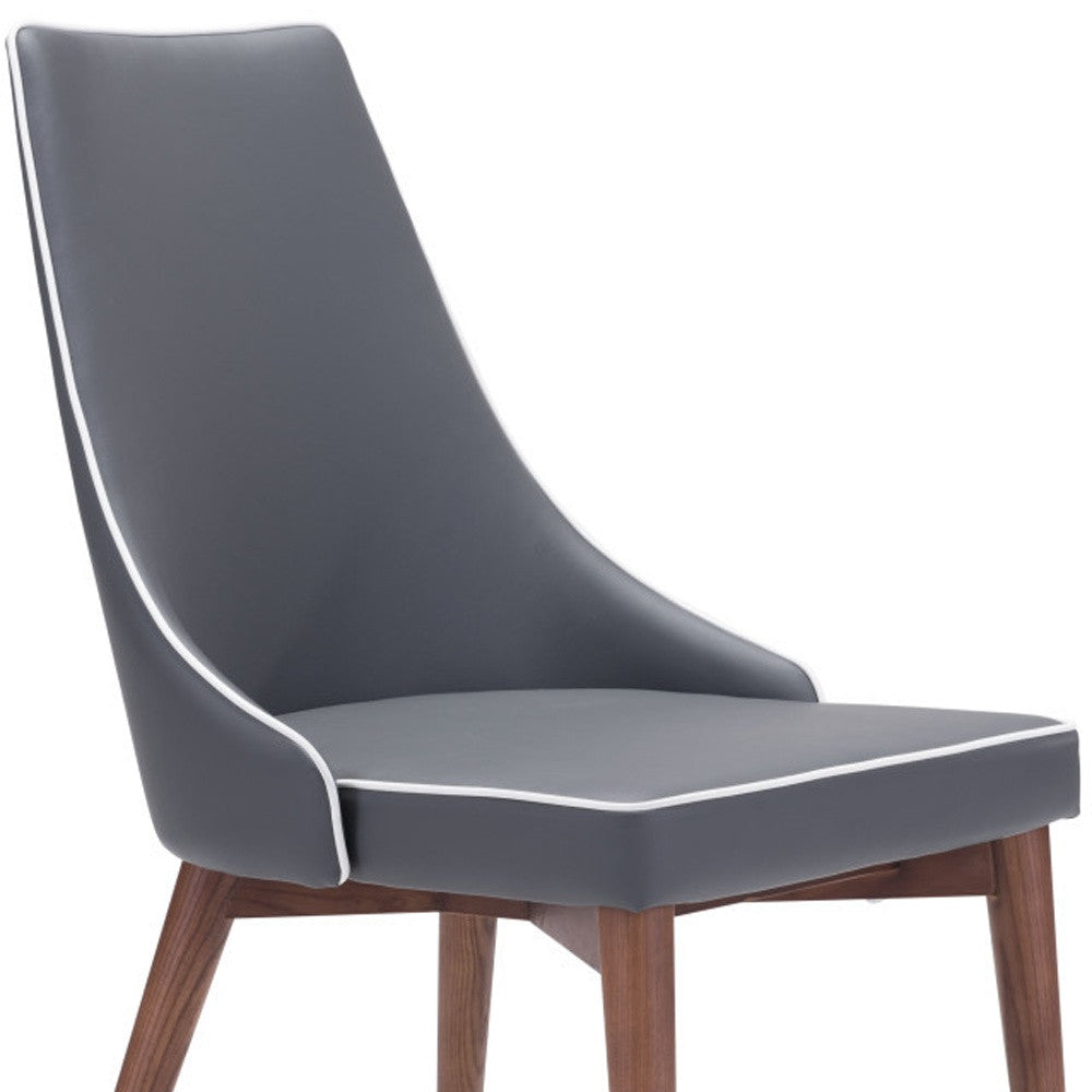 Set of Two Gray And Brown Upholstered Faux Leather Windsor Back Dining Side Chairs-6