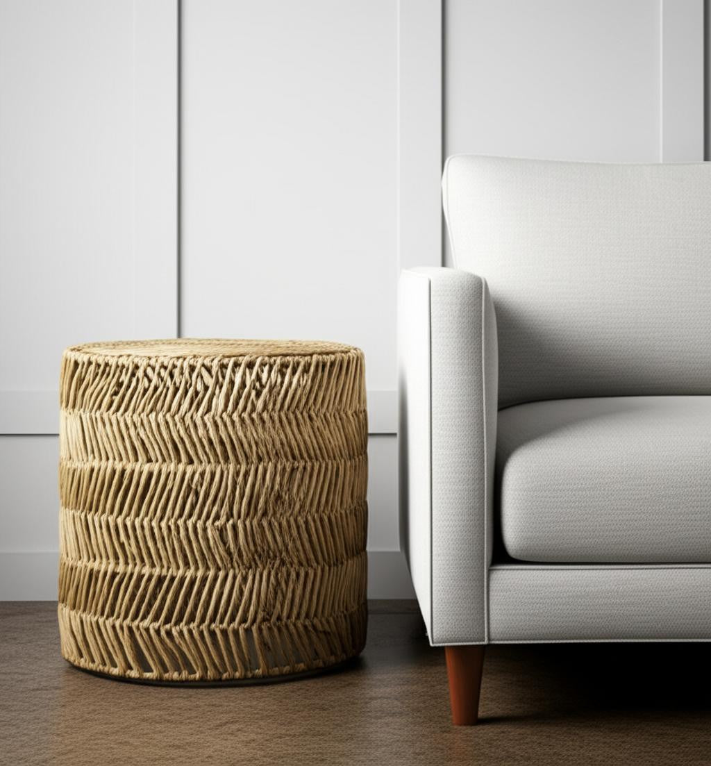 Set of 2 Woven Rattan Side Tables – Handcrafted Natural Accent Stools for Living Room or Bedroom-3