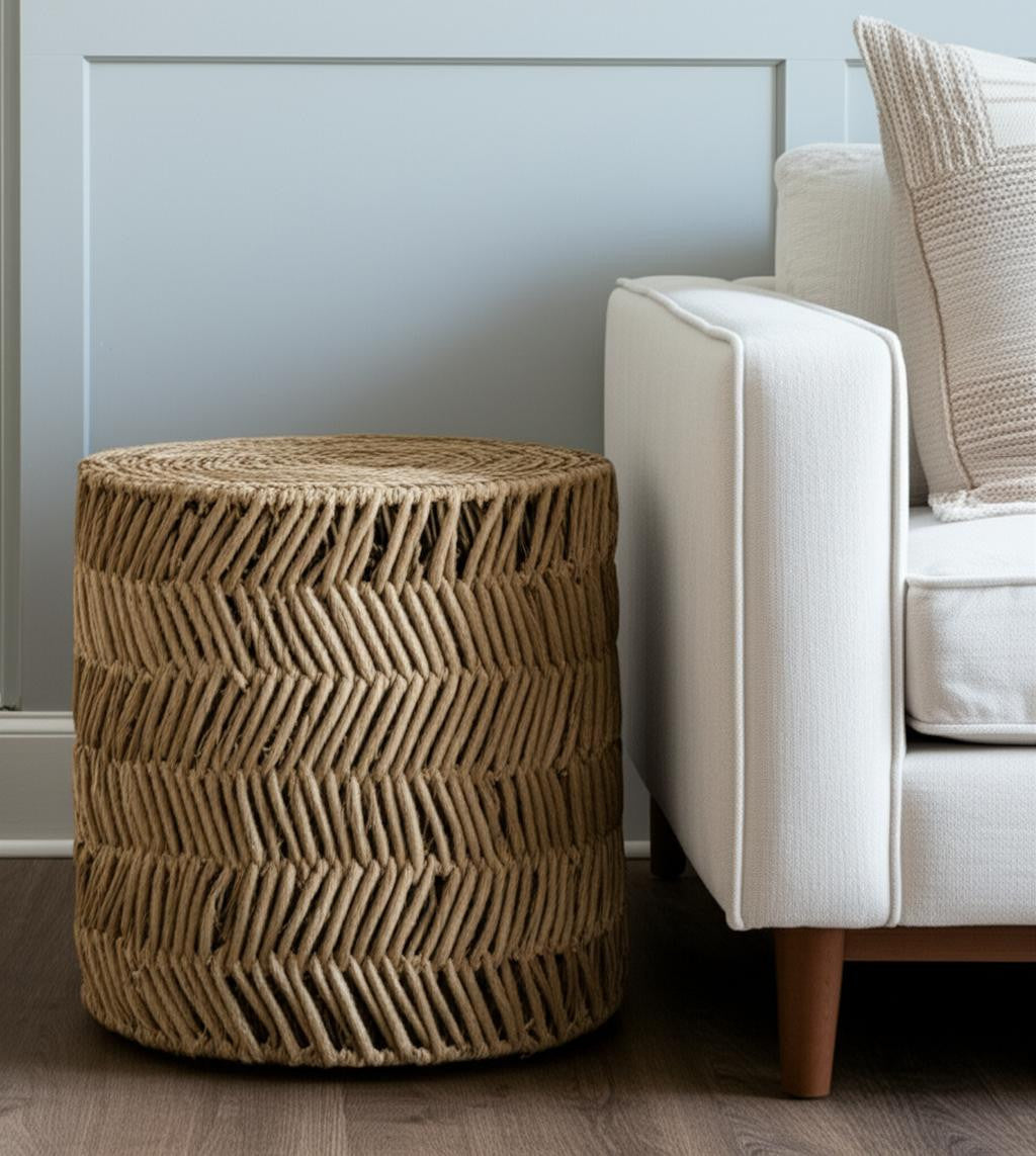 Set of 2 Woven Rattan Side Tables – Handcrafted Natural Accent Stools for Living Room or Bedroom-2