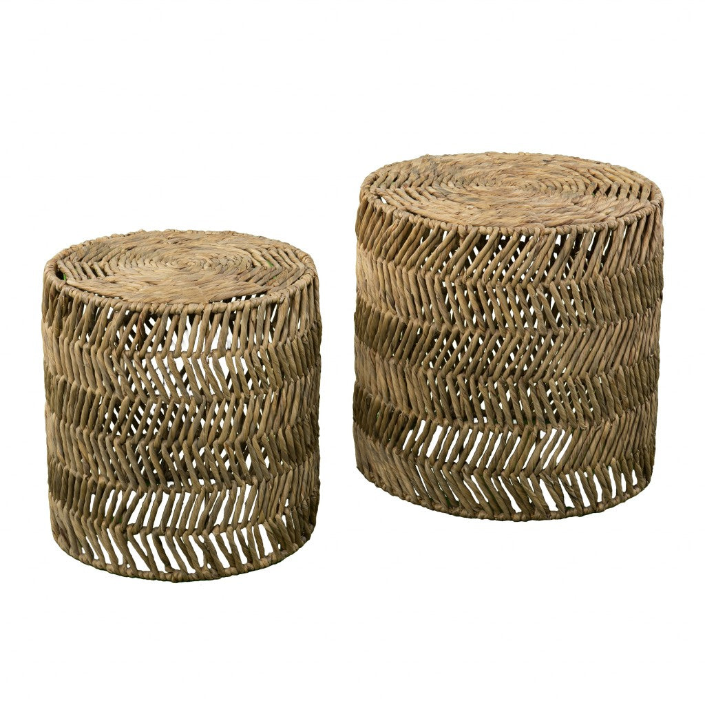 Set of 2 Woven Rattan Side Tables – Handcrafted Natural Accent Stools for Living Room or Bedroom-5