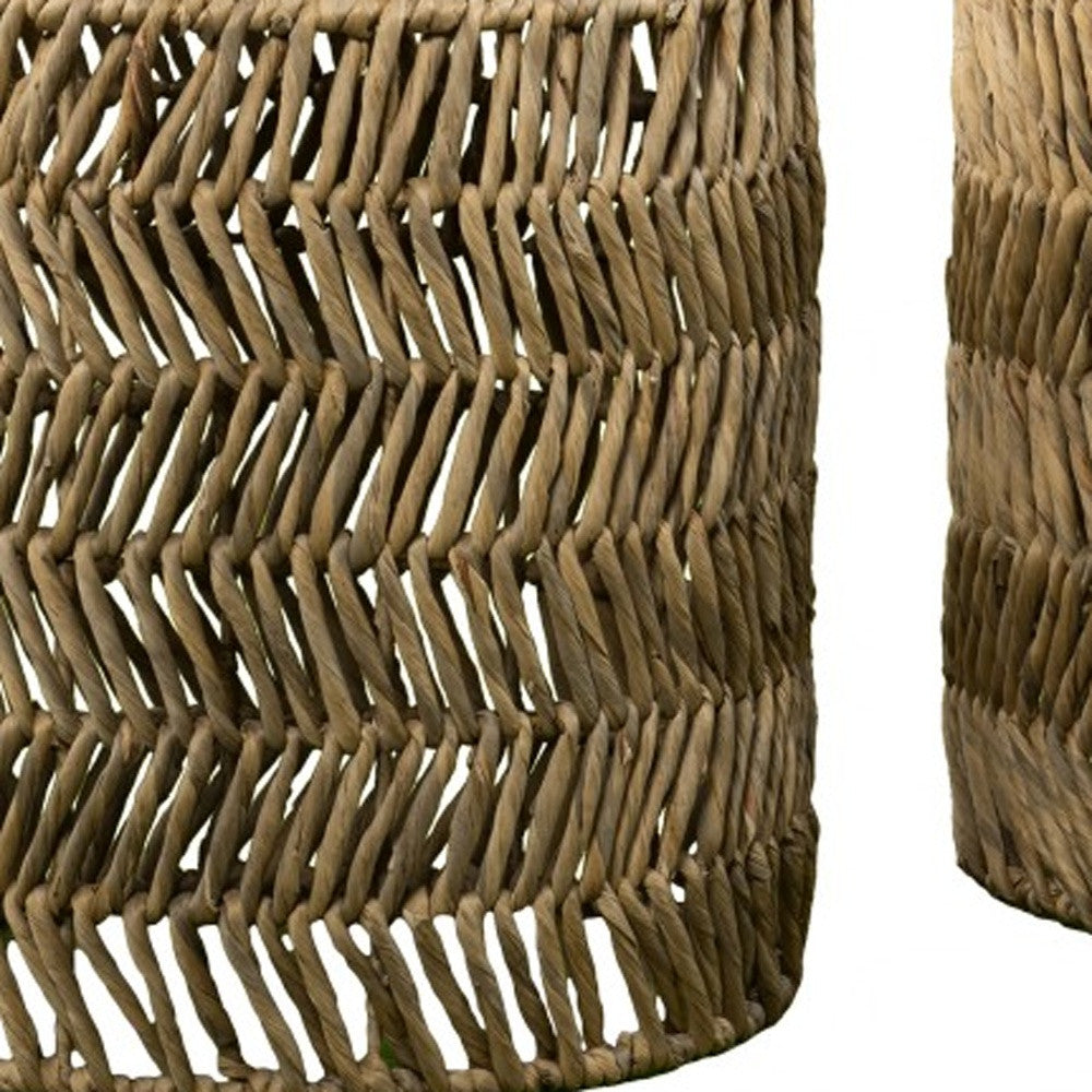 Set of 2 Woven Rattan Side Tables – Handcrafted Natural Accent Stools for Living Room or Bedroom-7