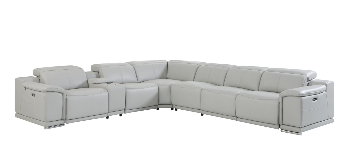 White leather sectional recliner sofa on white background, showcasing modern L-shape design with cup holders and sleek armrests