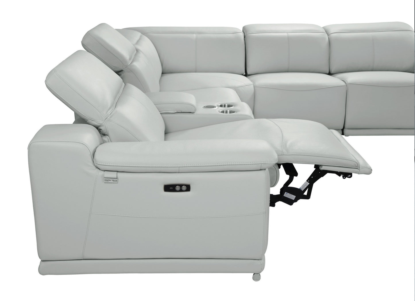 Gray modular sectional sofa. Modern leather living room furniture.