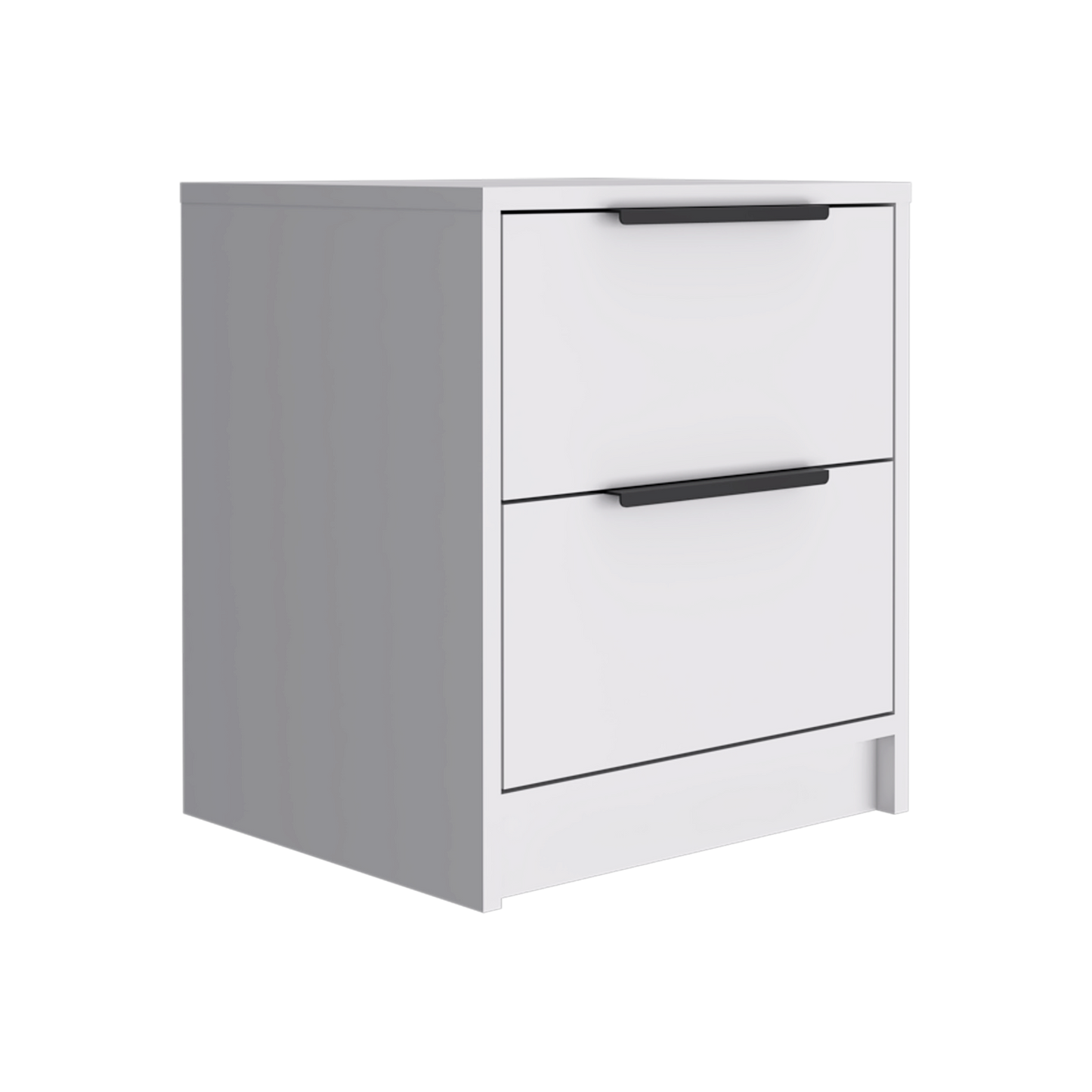 Modern White 2-Drawer Nightstand – Minimalist Bedside Table with Black Handles for Bedroom Storage-2