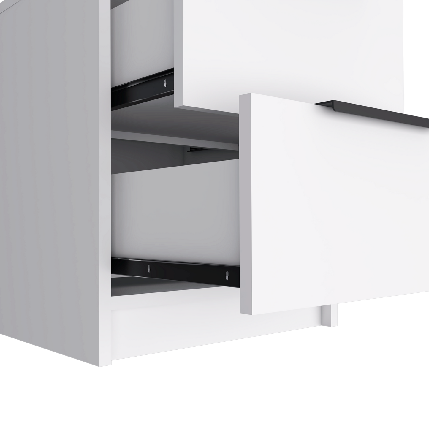 Modern White 2-Drawer Nightstand – Minimalist Bedside Table with Black Handles for Bedroom Storage-5