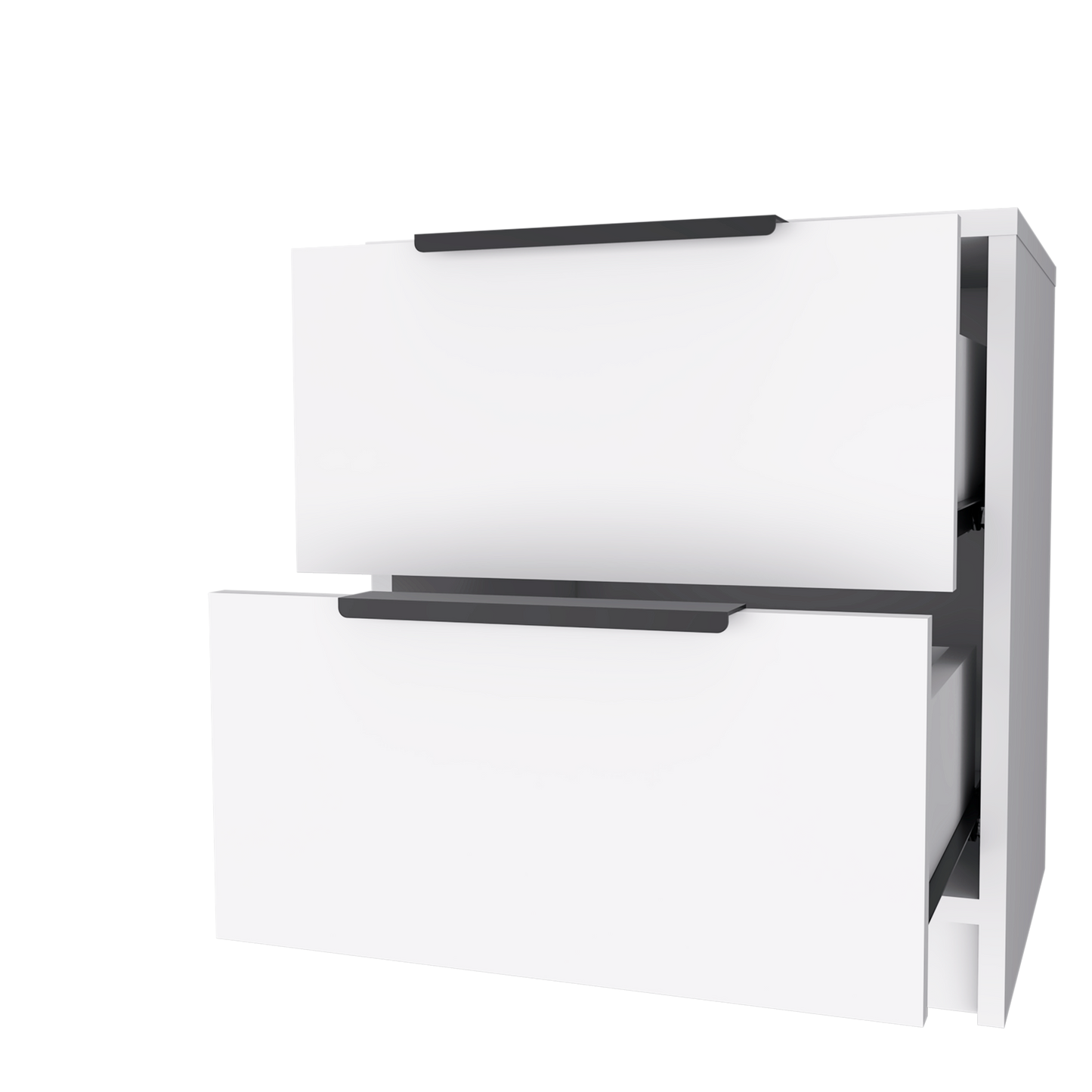 Modern White 2-Drawer Nightstand – Minimalist Bedside Table with Black Handles for Bedroom Storage-3