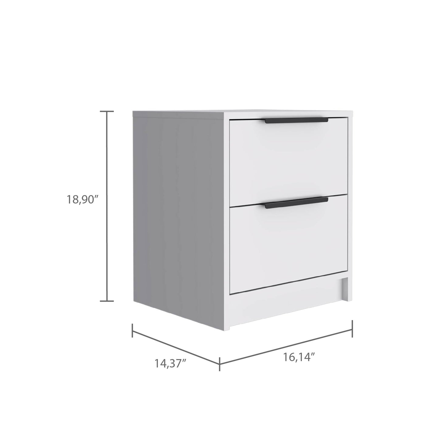 Modern White 2-Drawer Nightstand – Minimalist Bedside Table with Black Handles for Bedroom Storage-8