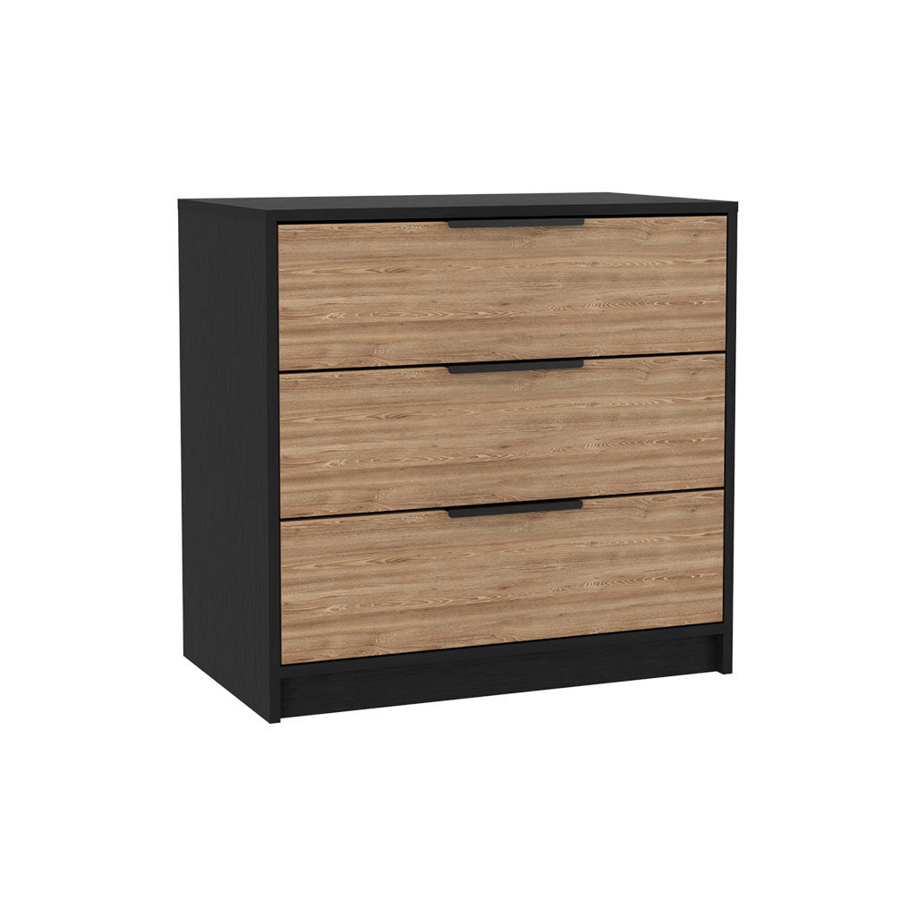 Modern 3-Drawer Dresser – Black and Wood Finish Chest of Drawers for Bedroom Storage-1