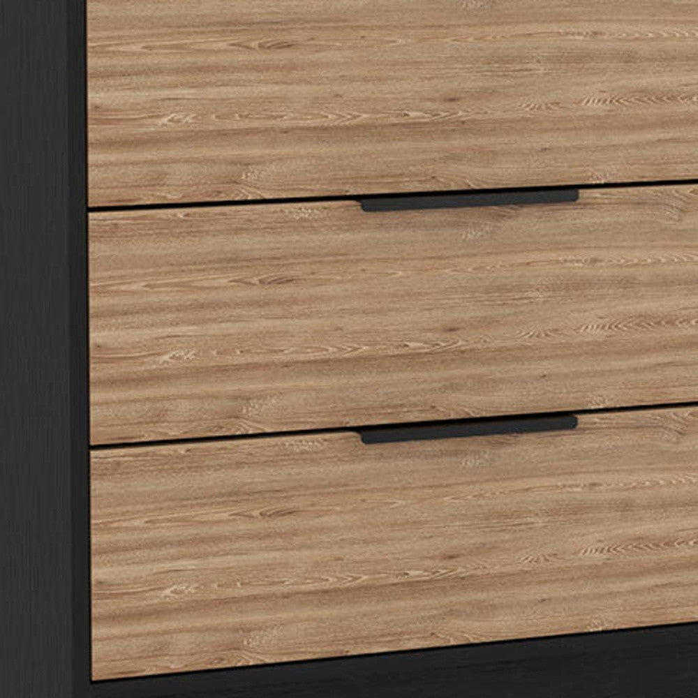 Modern 3-Drawer Dresser – Black and Wood Finish Chest of Drawers for Bedroom Storage-6
