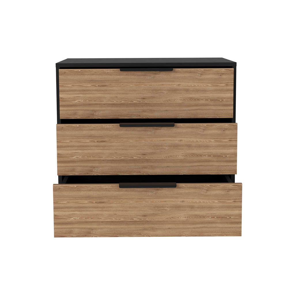 Modern 3-Drawer Dresser – Black and Wood Finish Chest of Drawers for Bedroom Storage-2