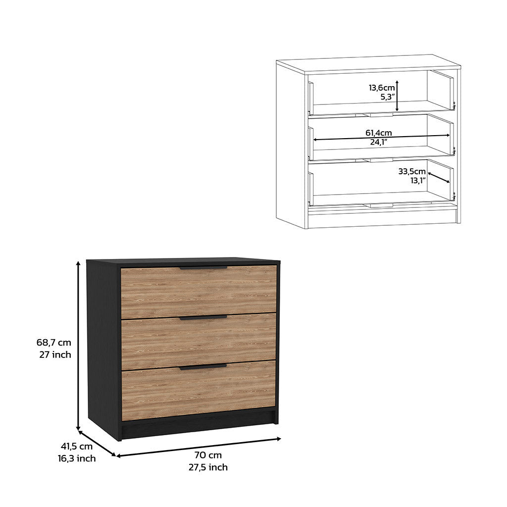 Modern 3-Drawer Dresser – Black and Wood Finish Chest of Drawers for Bedroom Storage-7