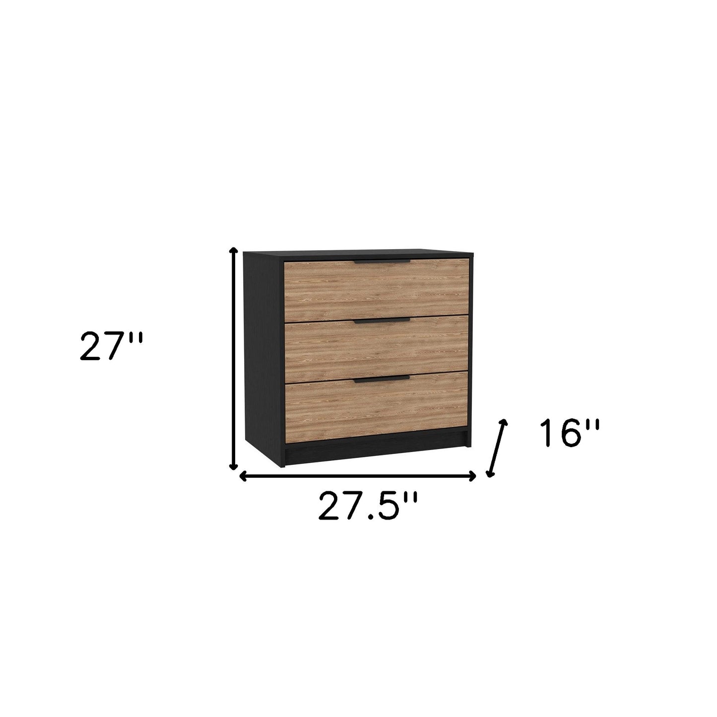 Modern 3-Drawer Dresser – Black and Wood Finish Chest of Drawers for Bedroom Storage-5