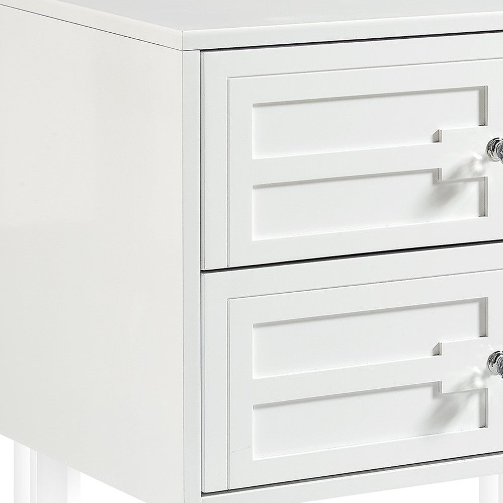 White 2-Drawer Nightstand with Crystal Knobs – Modern Glam Bedside Table with Acrylic Legs-7