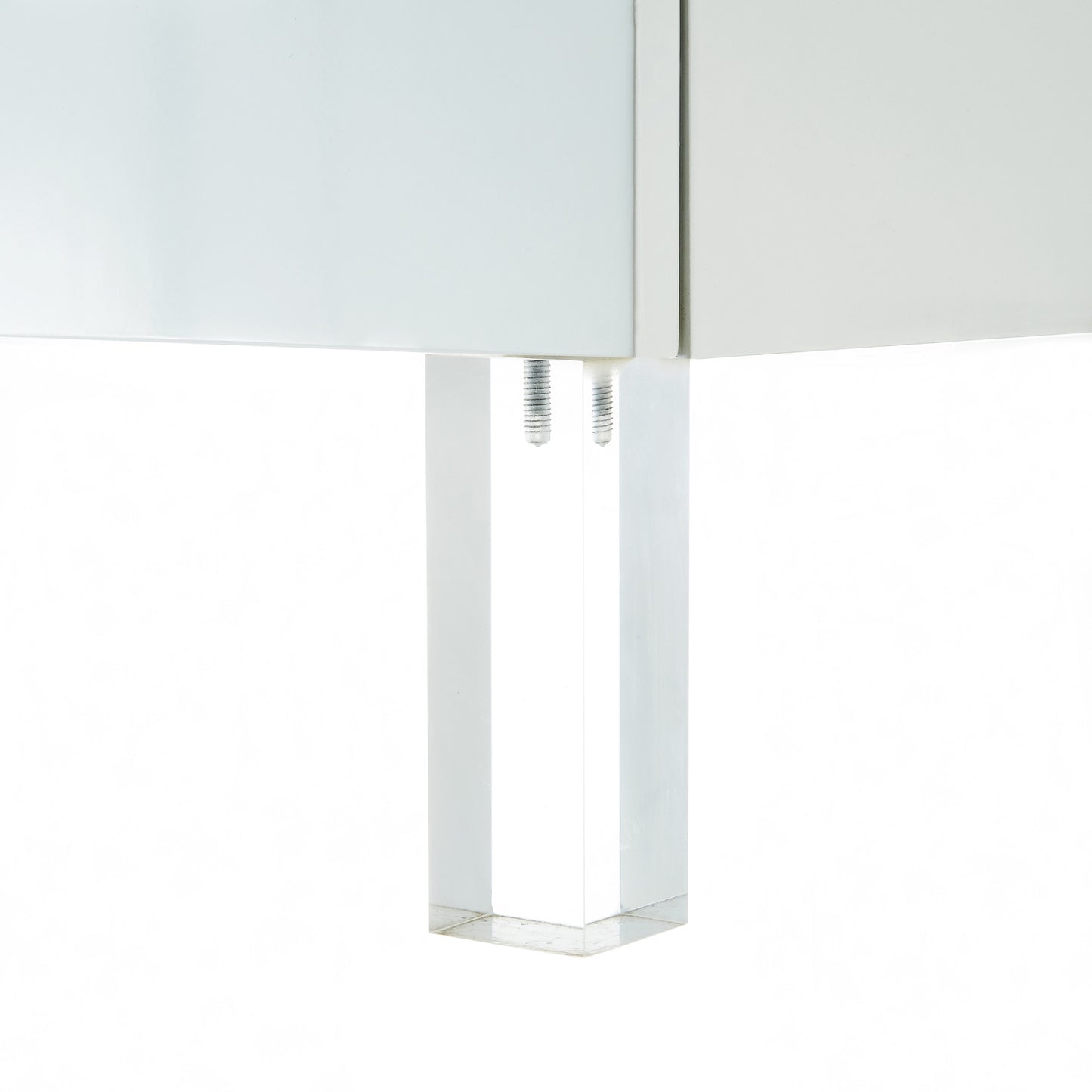 White 2-Drawer Nightstand with Crystal Knobs – Modern Glam Bedside Table with Acrylic Legs-4