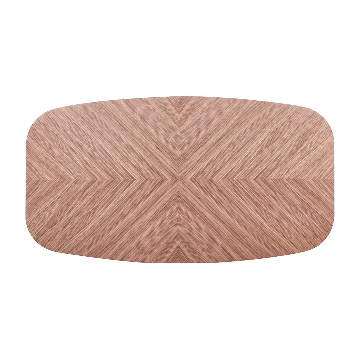 Wood veneer tabletop with geometric pattern. Dining table surface top view