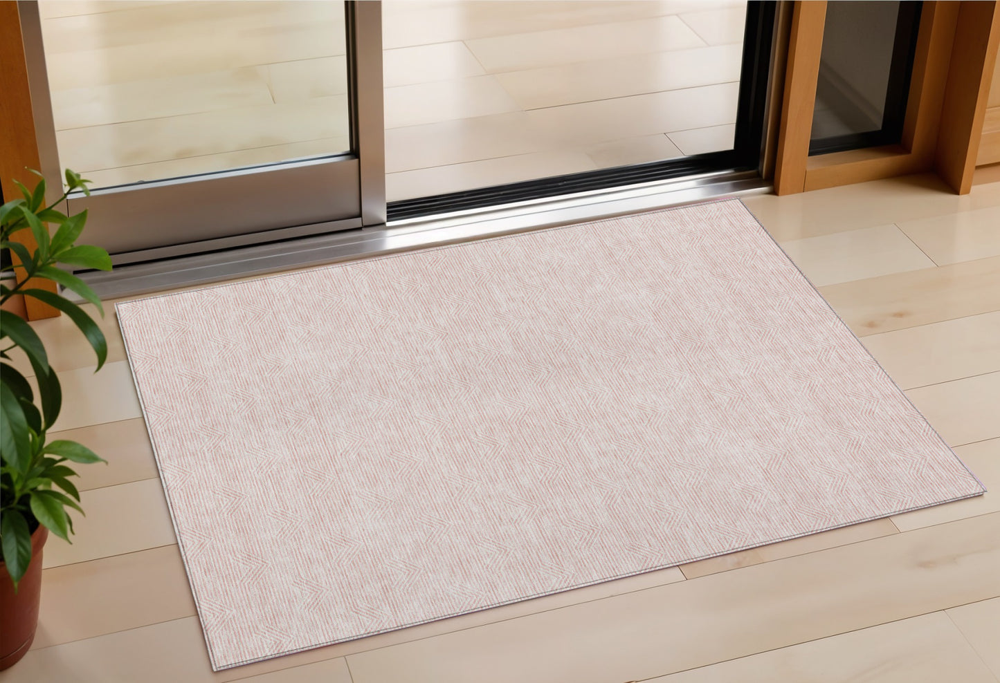 3' X 5' Pink And Gray Geometric Washable Indoor Outdoor Area Rug-0
