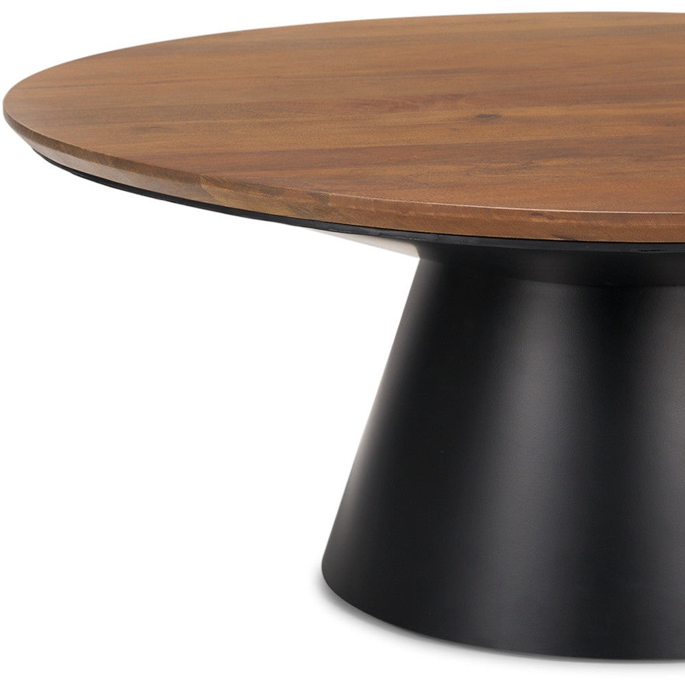 Modern Round Coffee Table – Wood Top & Black Base Contemporary Center Table for Living Room-7