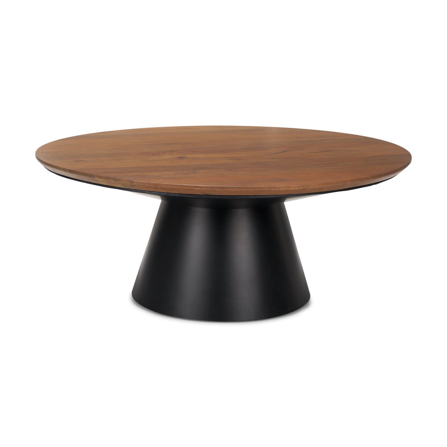 Modern Round Coffee Table – Wood Top & Black Base Contemporary Center Table for Living Room-1