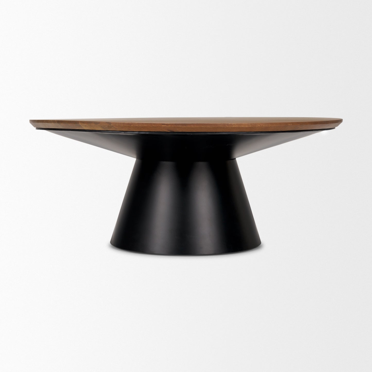 Modern Round Coffee Table – Wood Top & Black Base Contemporary Center Table for Living Room-2