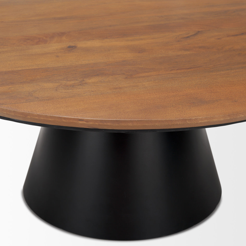 Modern Round Coffee Table – Wood Top & Black Base Contemporary Center Table for Living Room-3