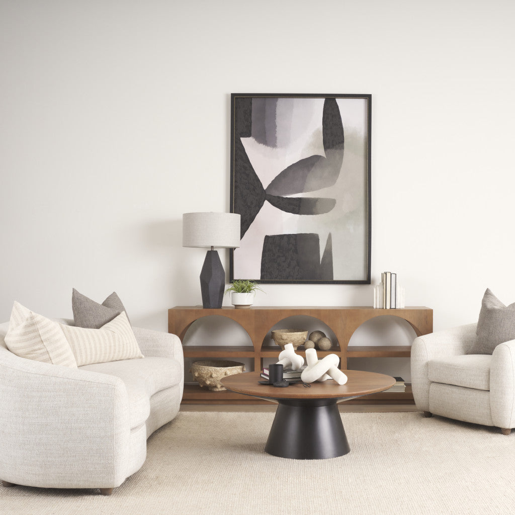 Modern Round Coffee Table – Wood Top & Black Base Contemporary Center Table for Living Room-8