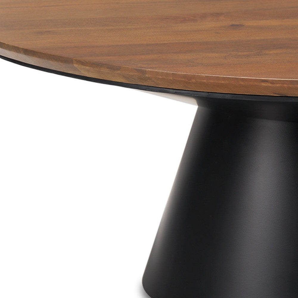 Modern Round Coffee Table – Wood Top & Black Base Contemporary Center Table for Living Room-6