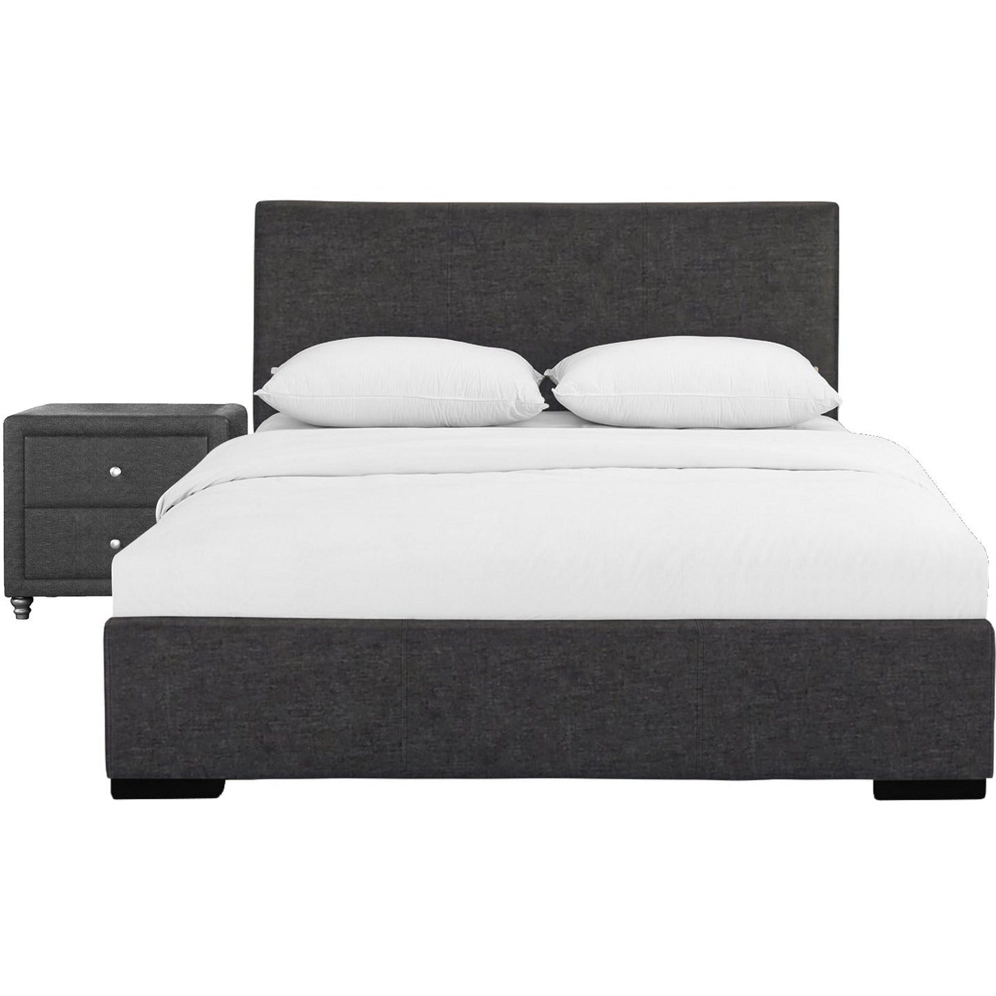 Modern Dark Gray Upholstered Platform Bed with Matching Single Nightstand, Queen/King Size
