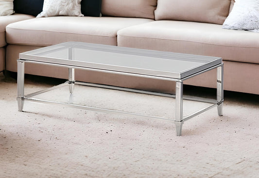 Modern Glass Coffee Table – Rectangular Metal Frame Living Room Table with Clear Top-1
