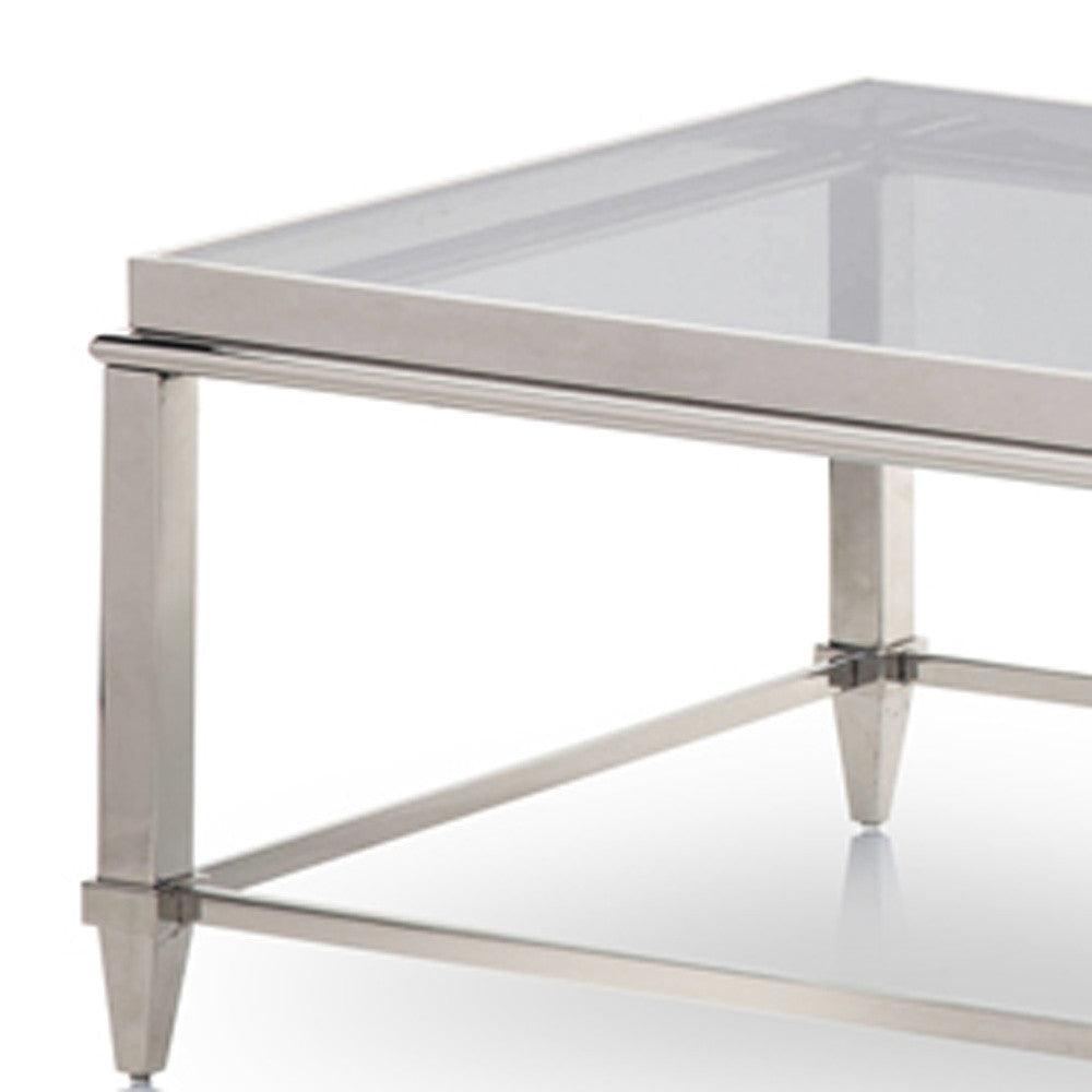 Modern Glass Coffee Table – Rectangular Metal Frame Living Room Table with Clear Top-5