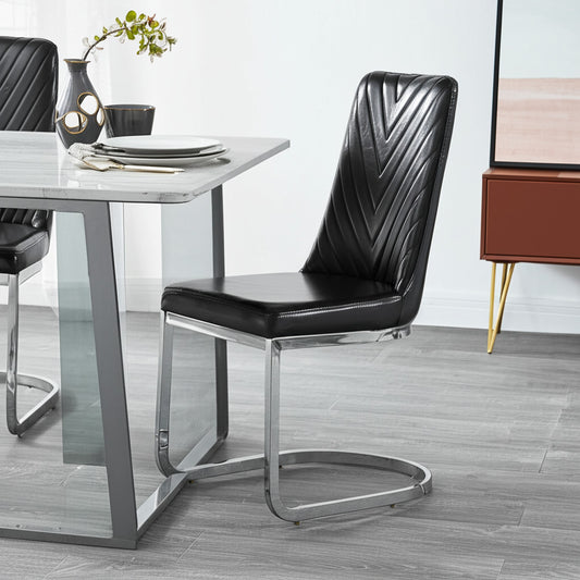 Set of Two Black and Silver Upholstered Dining Side Chairs-0