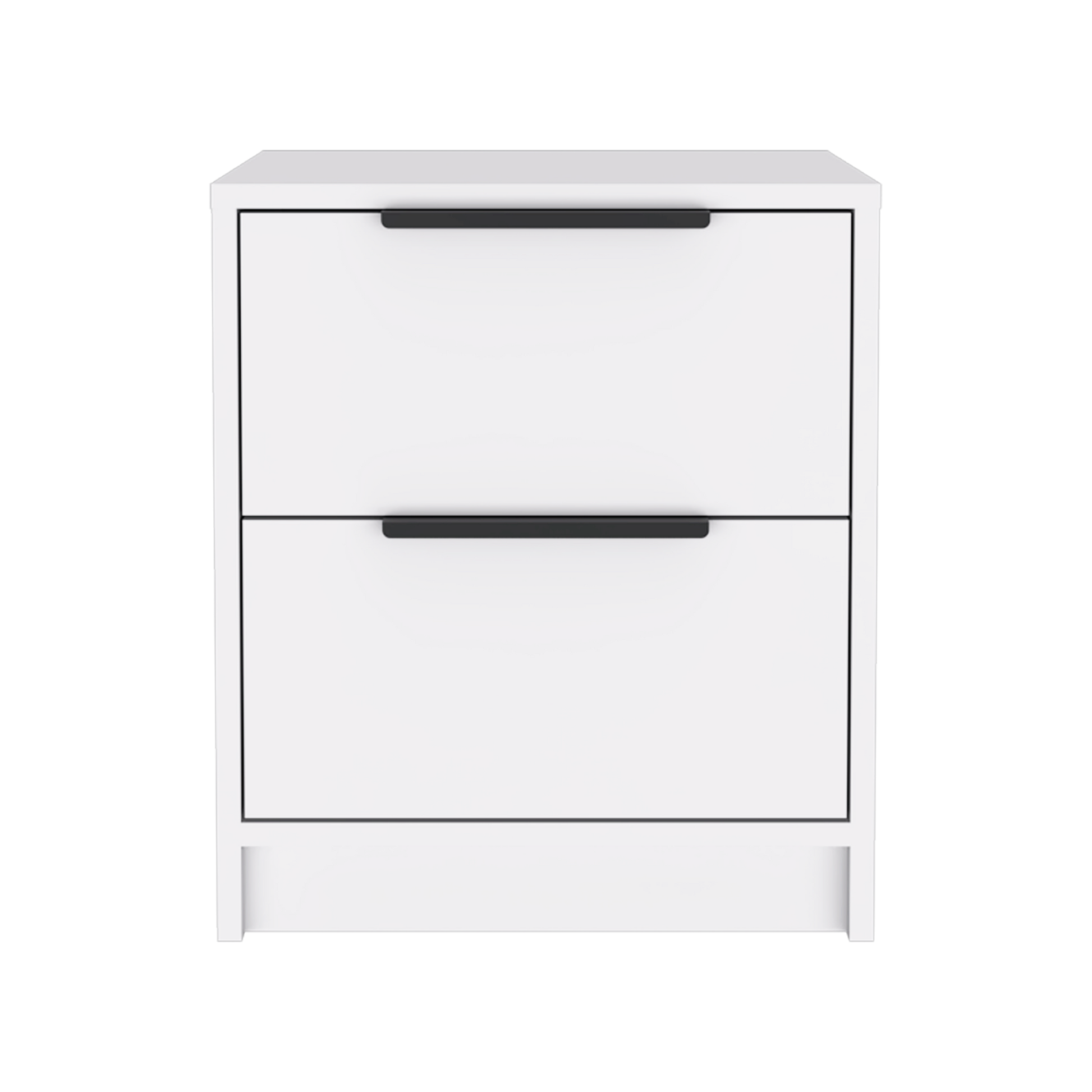 Modern White 2-Drawer Nightstand – Minimalist Bedside Table with Black Handles for Bedroom Storage-0