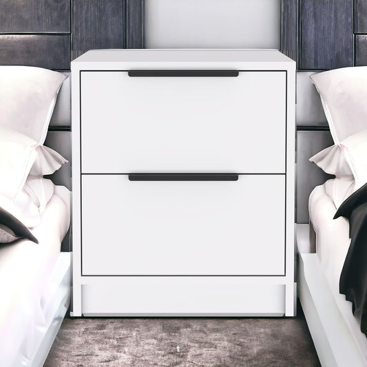 White nightstand | Modern 2-drawer bedside table | Contemporary bedroom furniture.