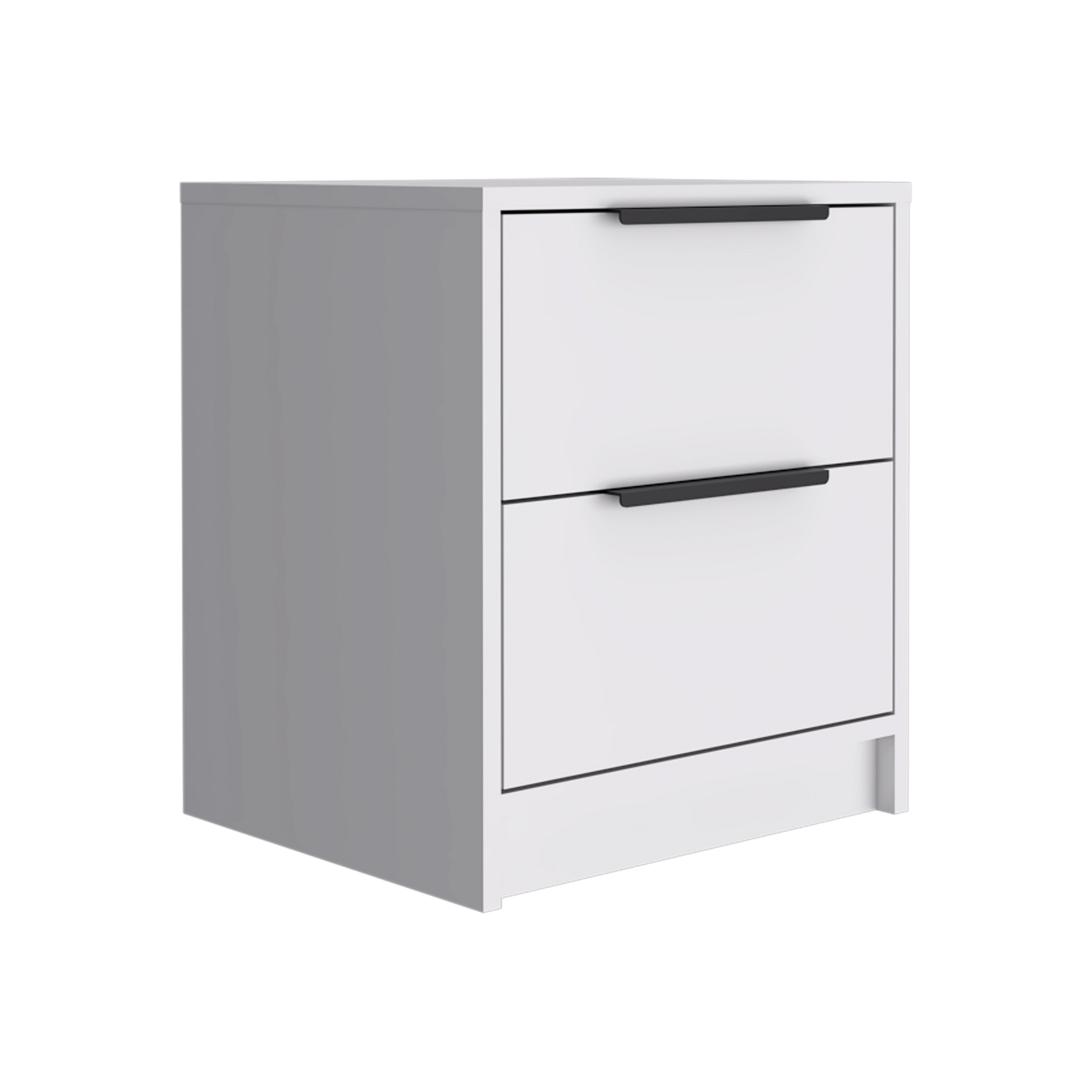 Modern White 2-Drawer Nightstand – Minimalist Bedside Table with Black Handles for Bedroom Storage-2