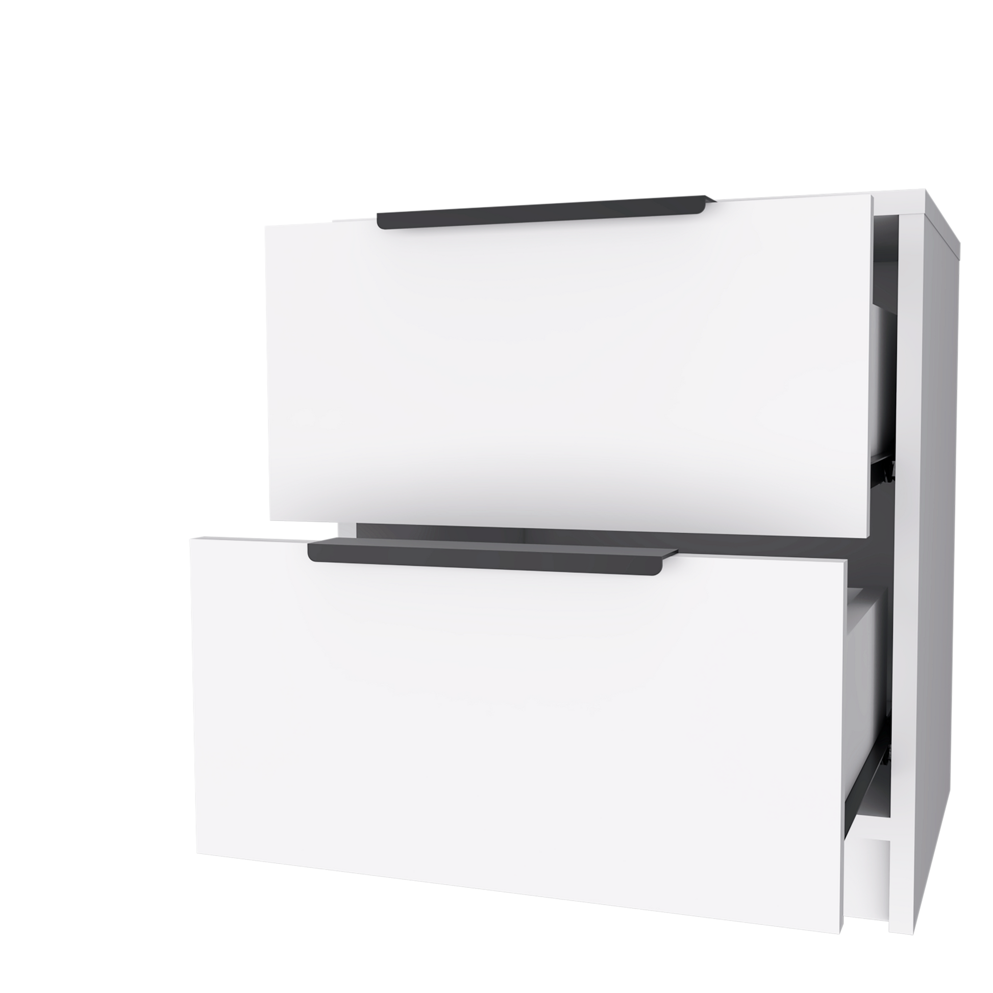 Modern White 2-Drawer Nightstand – Minimalist Bedside Table with Black Handles for Bedroom Storage-3