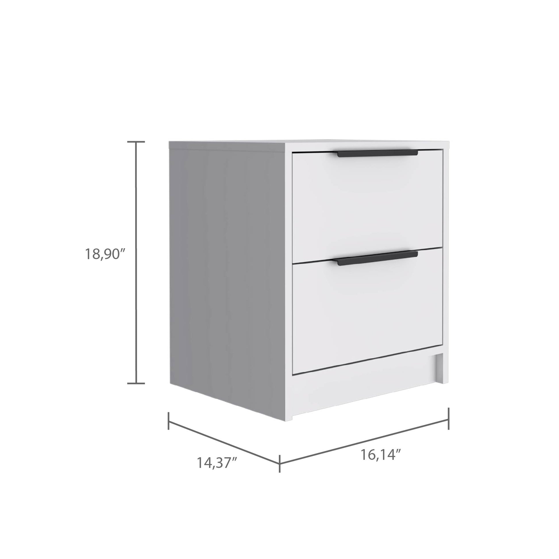 Modern White 2-Drawer Nightstand – Minimalist Bedside Table with Black Handles for Bedroom Storage-8