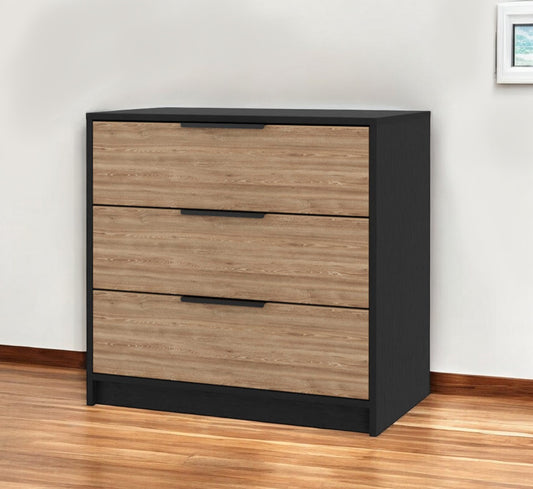 Modern 3-Drawer Dresser – Black and Wood Finish Chest of Drawers for Bedroom Storage-0