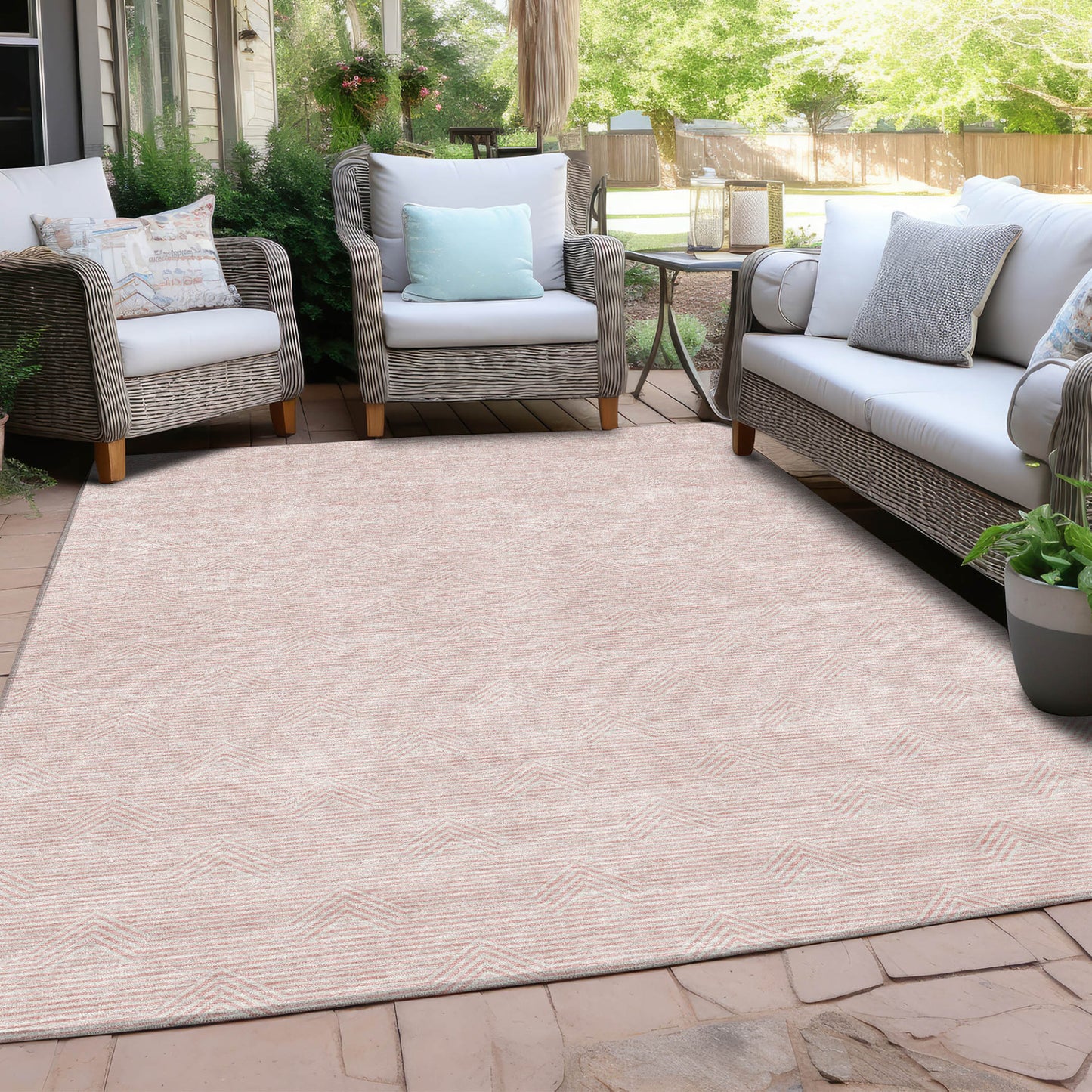 3' X 5' Pink And Gray Geometric Washable Indoor Outdoor Area Rug-7