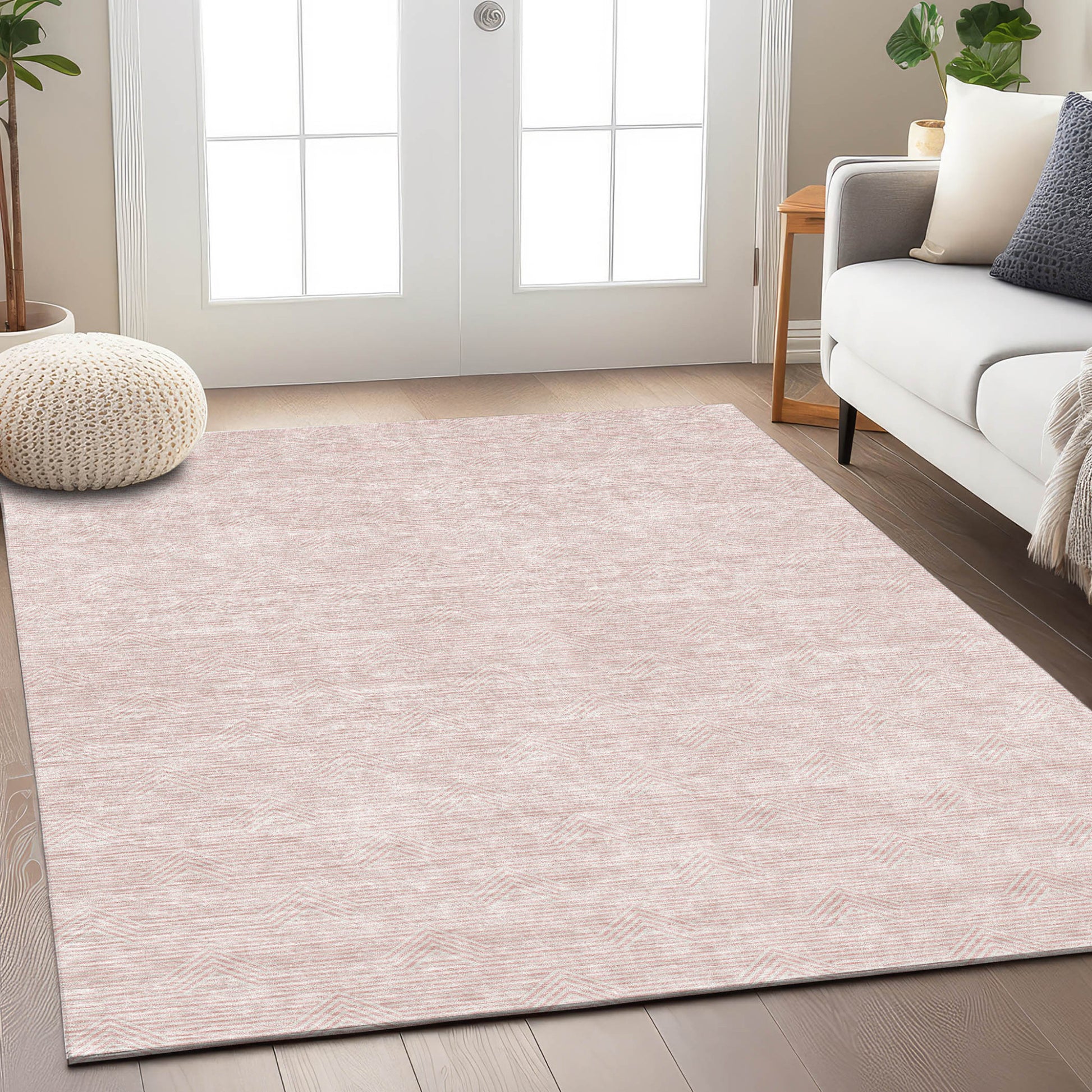 3' X 5' Pink And Gray Geometric Washable Indoor Outdoor Area Rug-8