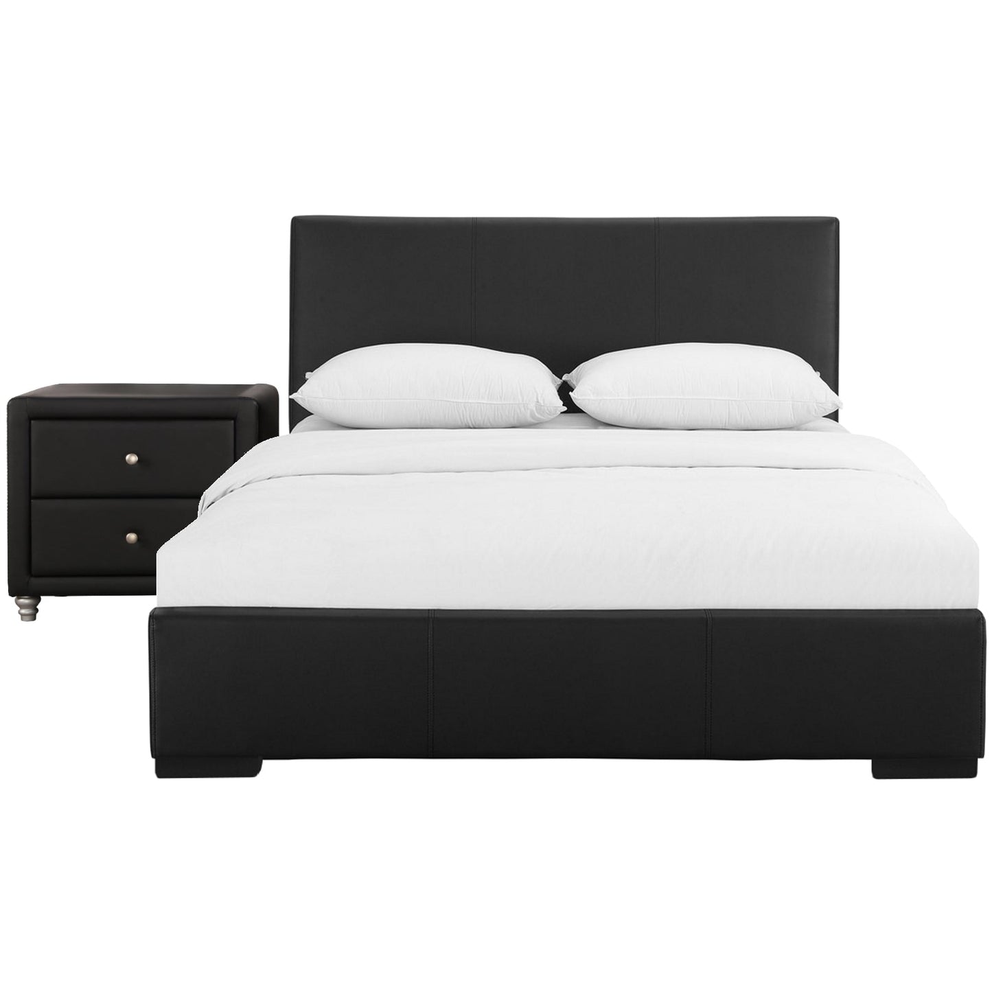 Modern Black Upholstered Platform Bed with Matching Single Nightstand, Queen/King Size